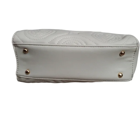 Buy Valentino Orlandi Cream Flapover V Logo Vegan Leather  Valentino Orlandi Cream Quilted Satchel with Gold Hardware display picture 1